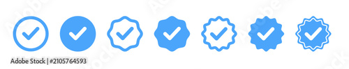 Картината върху платно Account verification icon featuring verified badge, check mark and approval symb
