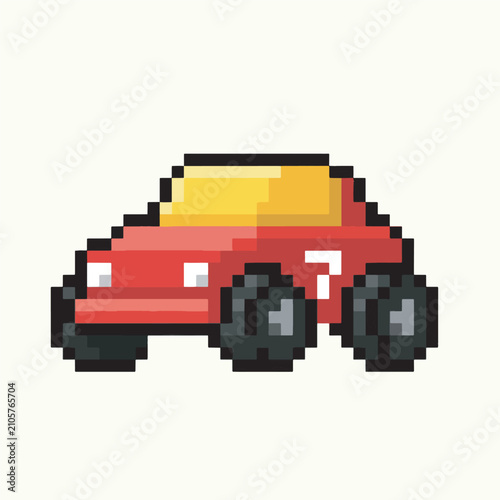 Pixelated Red Car Illustration.