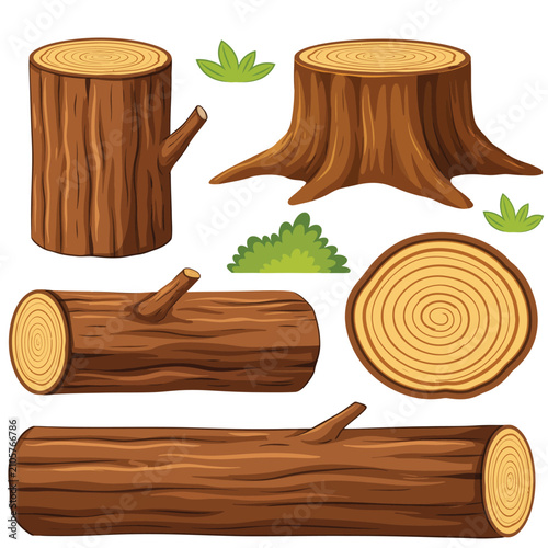 Photos Set of wooden logs and tree stumps
