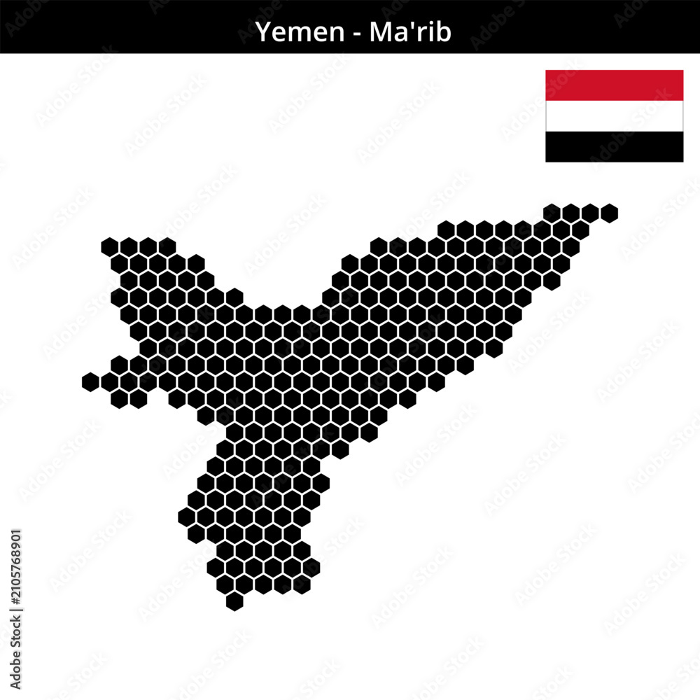 Obraz premium Map of Yemen region Ma'rib in medium hexagonal dots