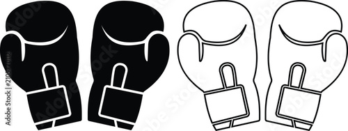 Quadro su tela Black Boxing Gloves Icon Set Collection and Group in Flat and Line Style Vector,