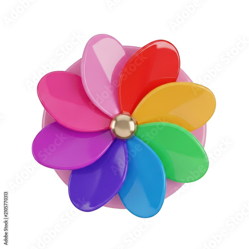 A vibrant 3d rendered flower icon featuring colorful glossy petals arranged around a gold center isolated on transparent background