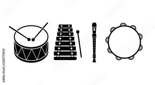 Obraz na płótnie Black and white illustration of musical instruments with instruments drum drumst