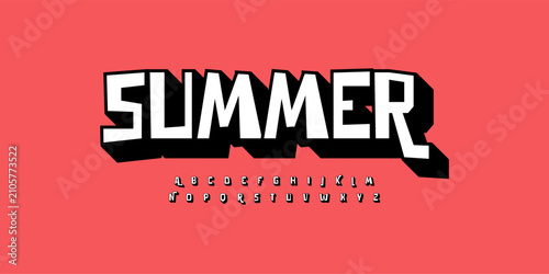Εκτύπωση καμβά Summer Cartoon audacious alphabet, playful uneven letters, bold geometric graffiti font for kid toy logo, youthful lettering, joyful headlines, and comic book typography