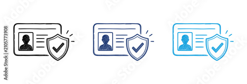 Identification card security icons with shield and checkmark symbols in three different color styles.