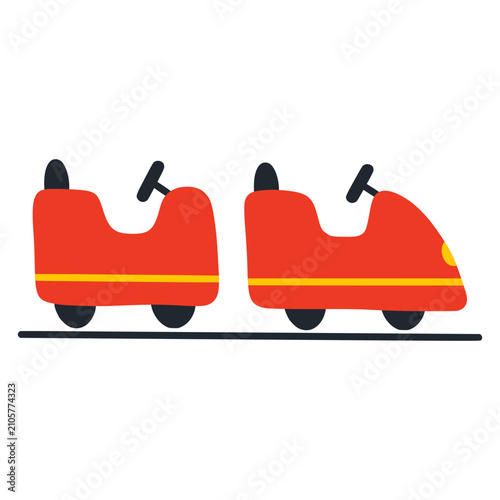 Red amusement park ride cars on track