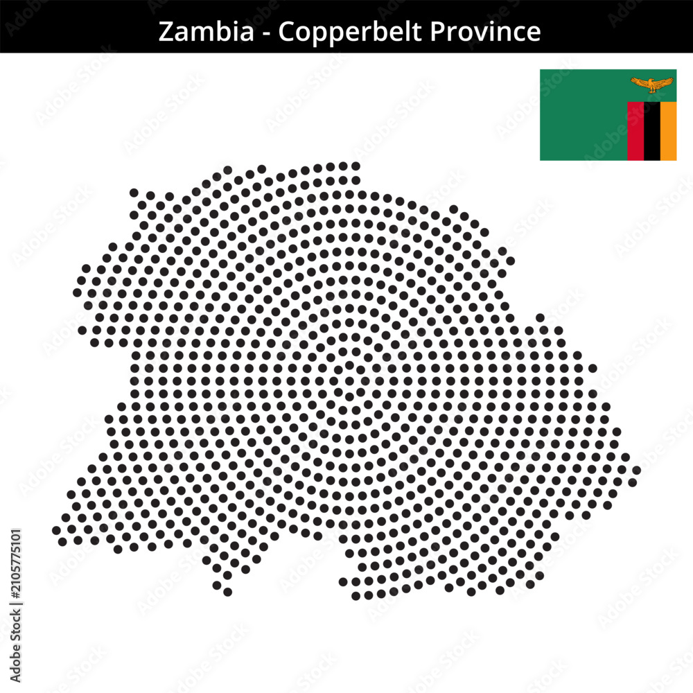 Fototapeta premium Map of Zambia region Copperbelt-Province in concentric medium dots