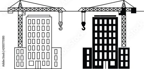 Foto Vector illustration of construction cranes above multi‑story buildings symbolizi