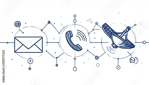 Communication Channels Illustration - Email, Phone, Satellite, and Connectivity.