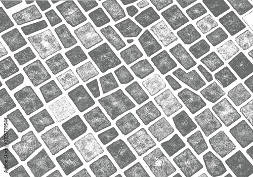 Abstract monochrome dark grey cobblestone pavement block texture seamless pattern vector illustration background