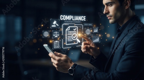 Corporate compliance and risk management concept for adhering to legal regulations and internal policies.