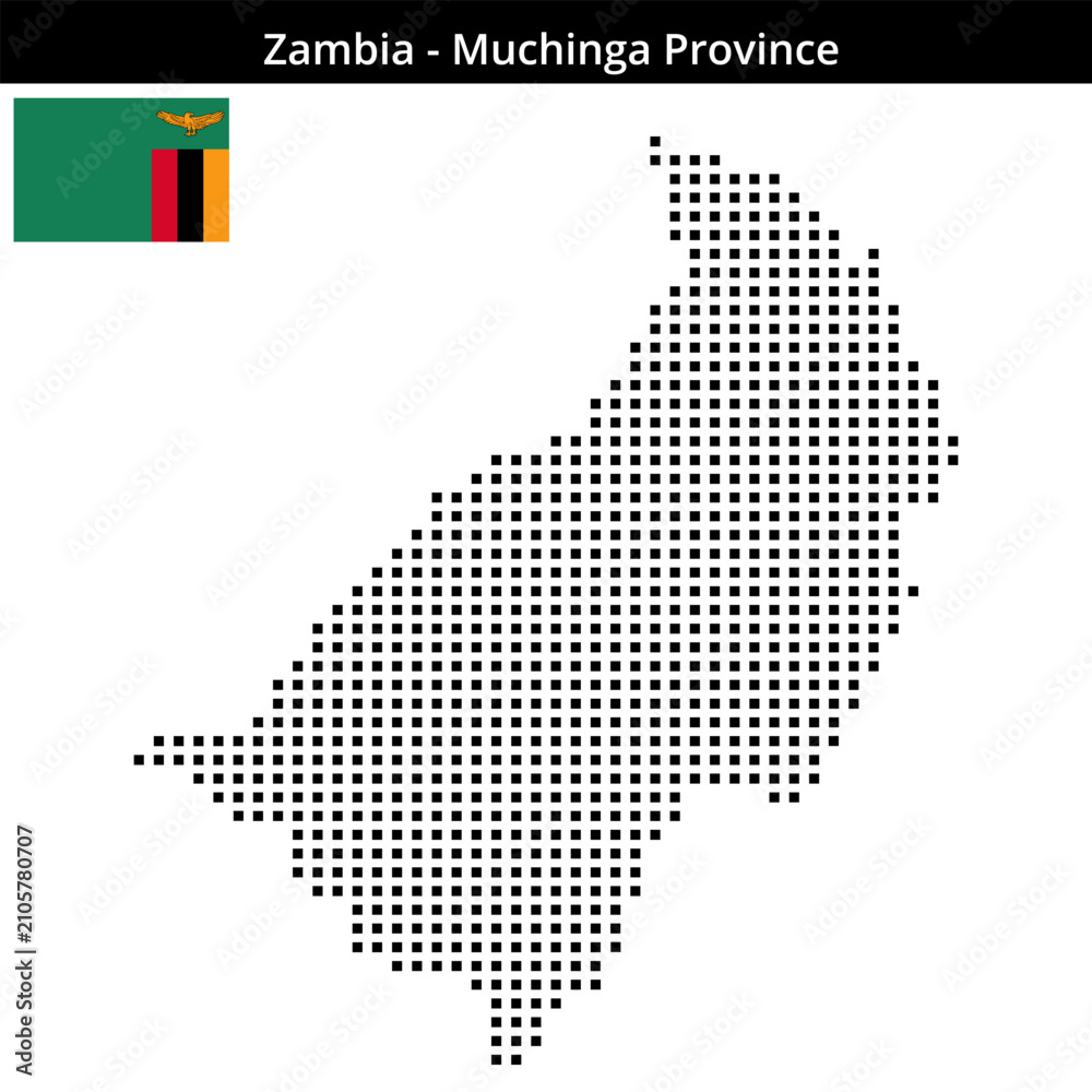 Fototapeta premium Map of Zambia region Muchinga-Province in medium size square dots