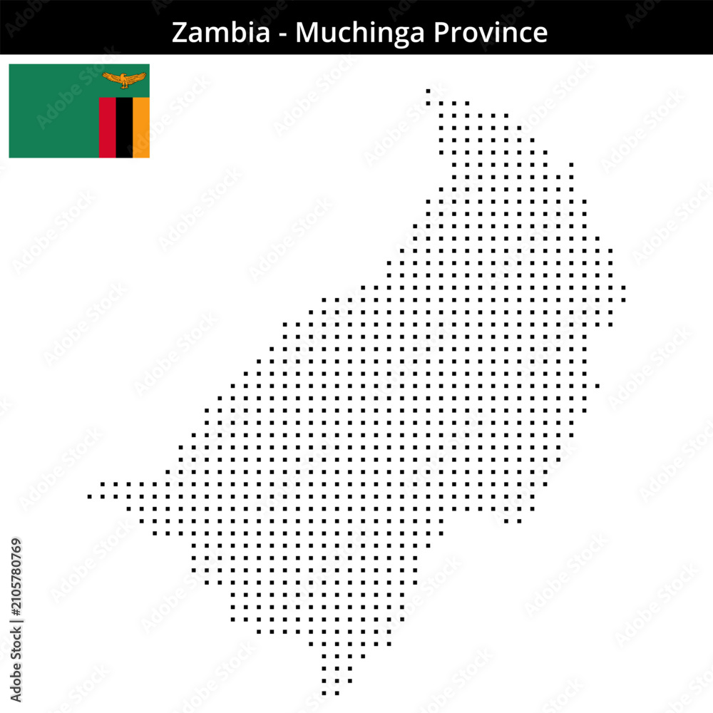 Fototapeta premium Map of Zambia region Muchinga-Province in small size square dots