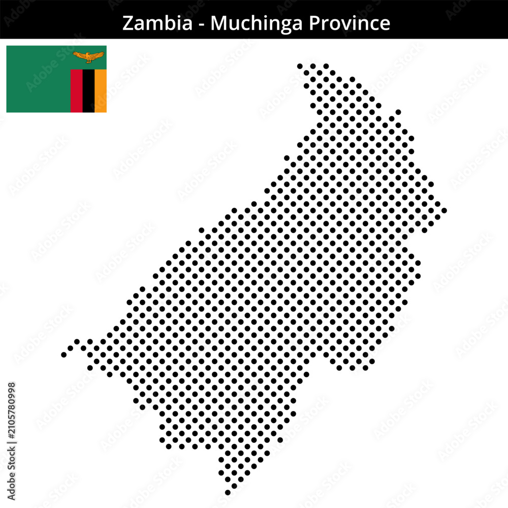 Obraz premium Map of Zambia region Muchinga-Province in medium sized cross shaped dots