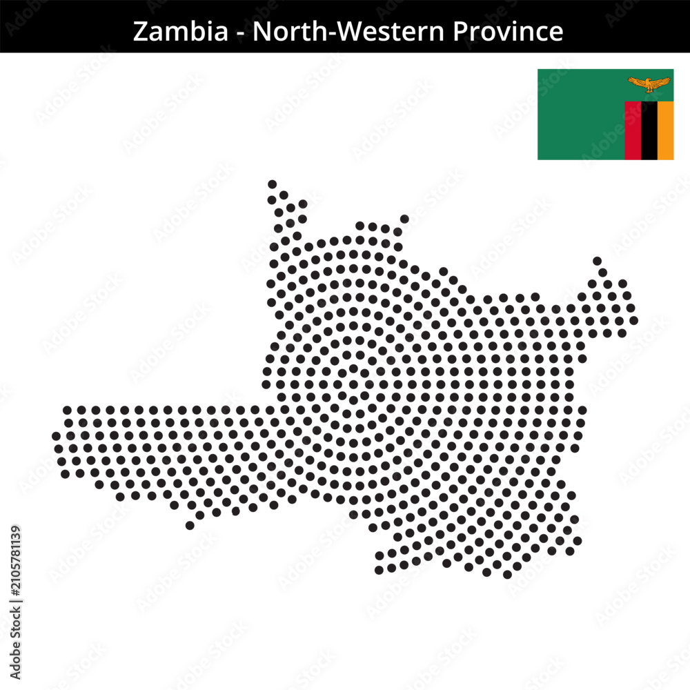 Fototapeta premium Map of Zambia region North-Western-Province in concentric medium dots