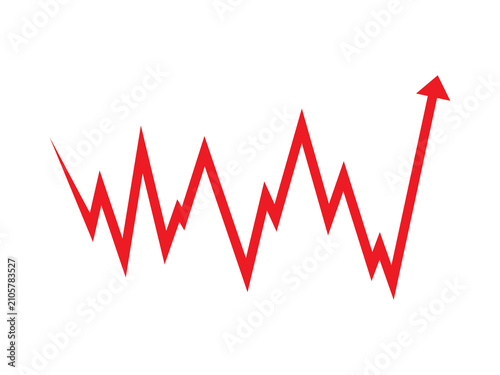 This illustration features a red line chart or wave diagram representing data fluctuations or price movements.
