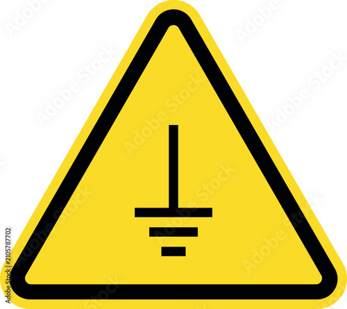 Warning electrical ground symbol. Black on yellow background. Safety signs and symbols.