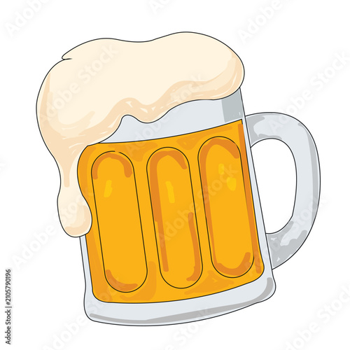 illustration of a mug of light beer with thick foam in cartoon flat style.