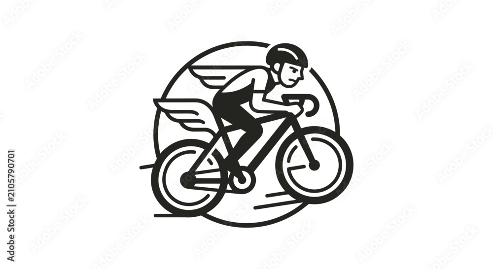 Obraz premium Cyclist Icon with Wings, Speed, Sport, and Freedom Concept