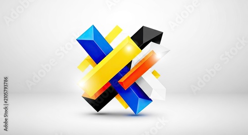 Abstract colorful 3D blocks in tangled arrangement.