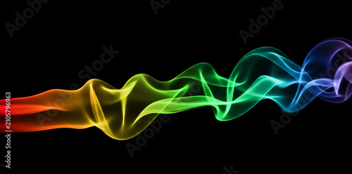 Colorful glowing wave of light particles on a dark background