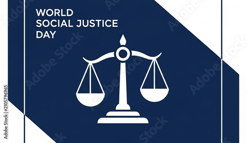 World Social Justice Day banner with scales of justice illustration