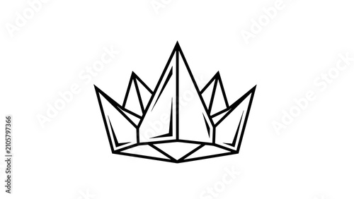 Cuadro en lienzo A minimalist black and white line drawing of a stylized crown, resembling a faceted gem or crystal
