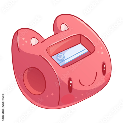 Hand-drawn cute cartoon pencil sharpener character. Isolated on a white background. Cartoon children's vector illustration for the design of posters, postcards for printing, textiles