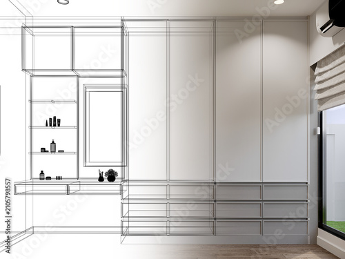 3d rendering of interior walk-in closet room