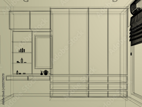 3d rendering of interior walk-in closet room