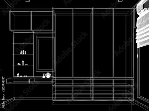 3d rendering of interior walk-in closet room