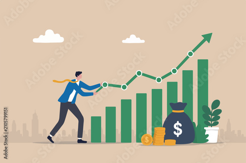 Schilderij op canvas Financial growth, profit increase or earning capital gain, growing investment or