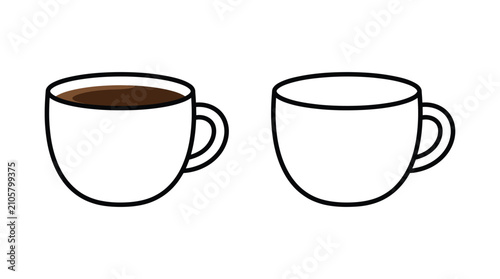 Coffee Cups Illustration Black Outline On White Background
