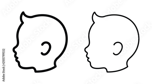Two human head silhouettes with circular cutouts white background