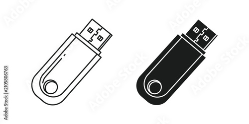 Fotografie USB flash drive outline and filled silhouette on white background for digital st