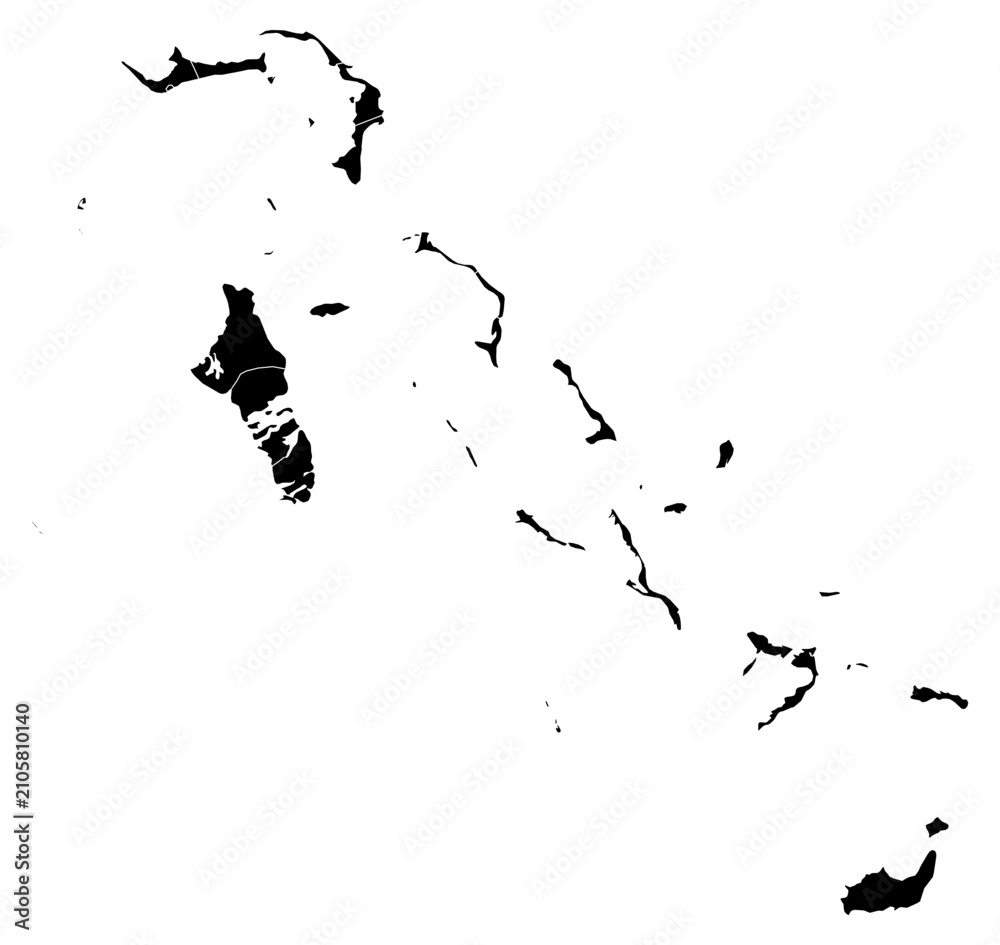 Obraz premium A contour map of Bahamas with district borders. Bahamian administrative silhouette