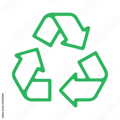 Green recycling symbol isolated on white background. Vector Mobius loop icon for environment protection, waste management, and ecology design.