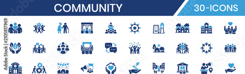 Community pictogram style fill color icon set Vector illustration
