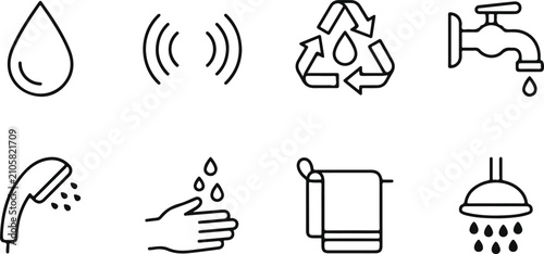 Cuadro en lienzo Icon sat collection minimalist water conservation hygiene line icons for sustain