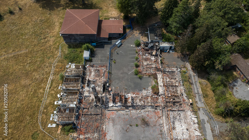 Obraz na płótnie Blackwell College aerial photo after burning down in June  2026
