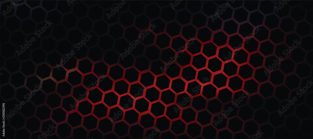 Fotografía Abstract dark background with a futuristic hexagonal grid pattern, featuring a v
