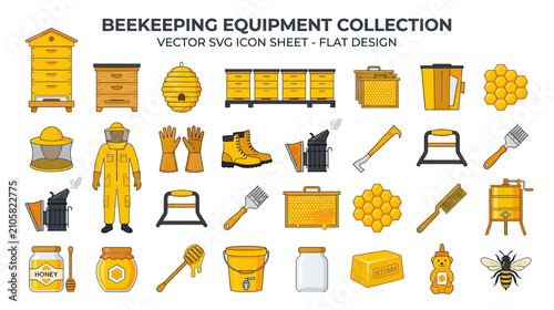 Canvastavla Beekeeping Equipment Collection Flat Design Icons