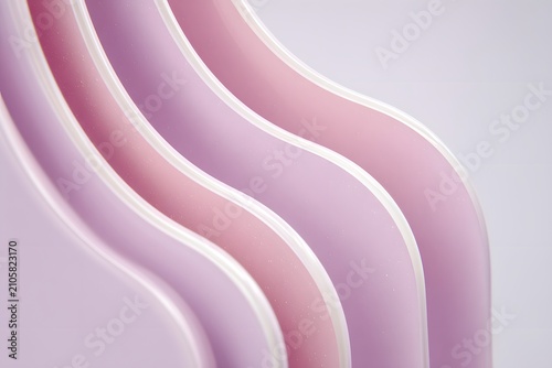 Abstract pastel pink and lavender layered curved paper waves with soft shadows