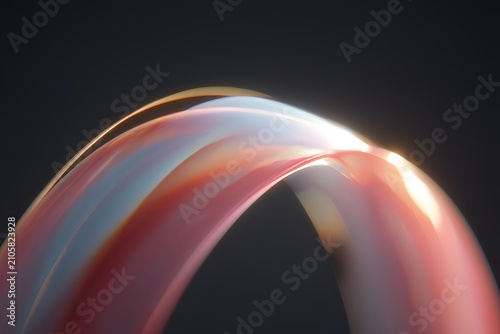 Abstract glossy curved ribbon with soft gradients and glowing light on dark background