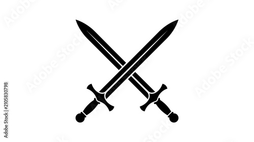 Quadro su tela Crossed swords silhouette on a white background black and white graphic