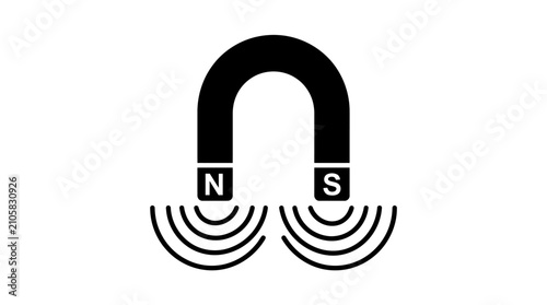 Quadro su tela Horseshoe magnet silhouette with north and south poles on white background