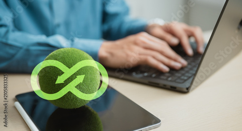 Φωτογραφία Carbon footprint reduction concept with digital technology supporting sustainability, clean innovation, and environmental responsibility for greener business