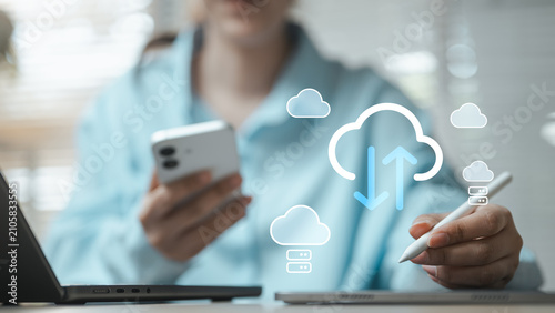 Canvas-taulu Managing cloud computing with secure file transfer, storage and synchronization across devices for efficient digital collaboration