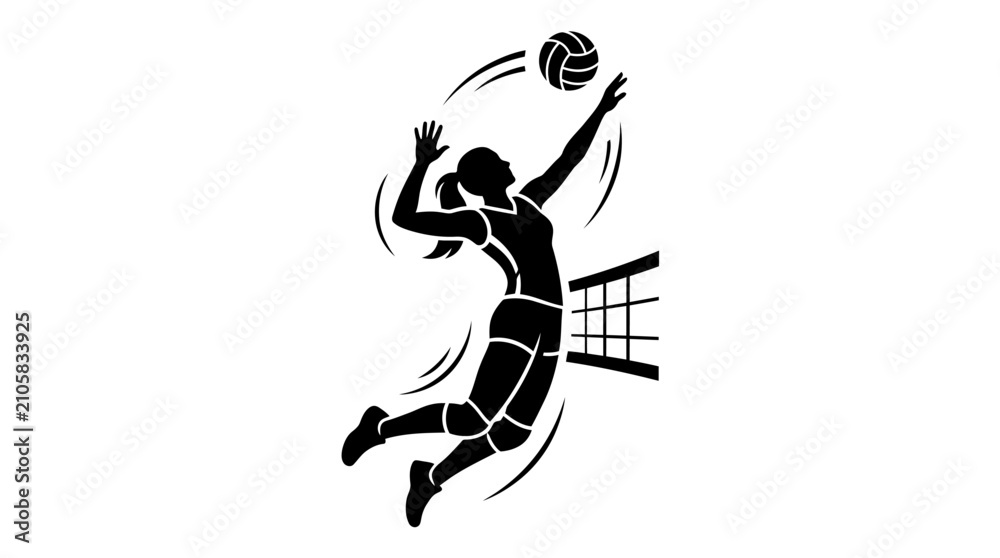 Fototapeta premium Jumping Girl Silhouette Vector Illustration Female Athlete Dancer Runner Black Sports Fitness Action Isolated Design
