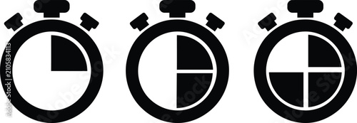 Tableau sur toile Three stopwatch icons showing different time segments filled in black and white